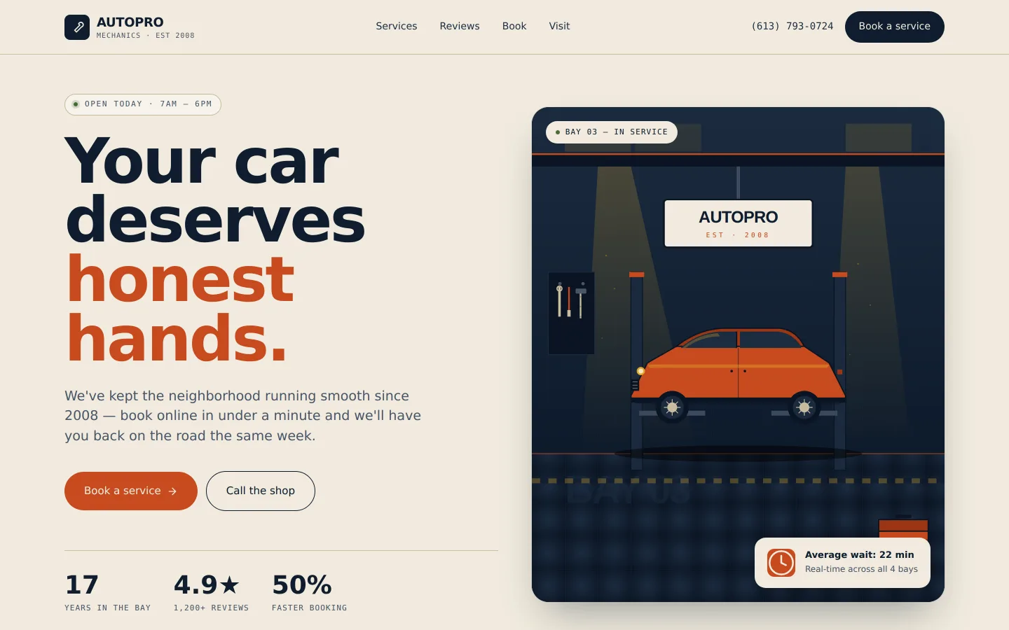 Screenshot of the AutoPro Mechanics website, built by Shinobi Media